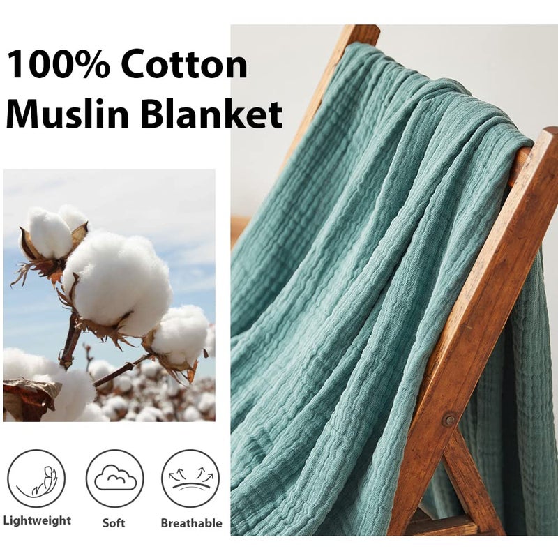 Simple&Opulence Cotton Muslin Throw Blanket for Bed, Couch, Knit Woven Gauze Blanket with Tassels, Soft Lightweight Cozy Pre-Washed Breathable Farmhouse Decoration for All-Season (Dark Green) - Image 3